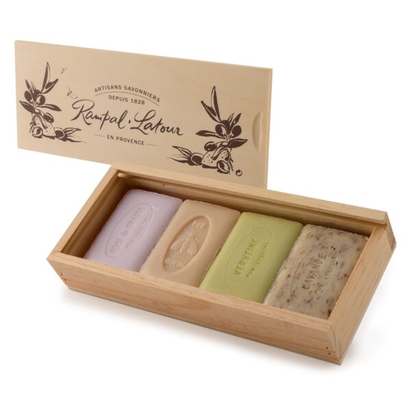 Wood box gift 4 natural perfumed soap rampal latour lavencia